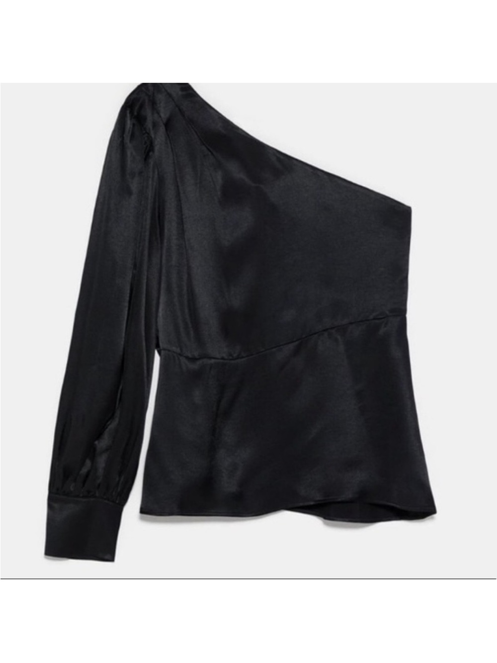 Zara black satin one shoulder blouse with long sleeves size small
